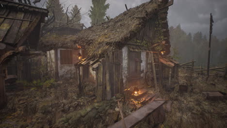Ein-Altes-Dorf-Mit-Verfallenen-Holzhäusern