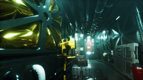 Science-Fiction-Hintergrund,-Innenraum,-Science-Fiction-Raumschiff,-Korridore
