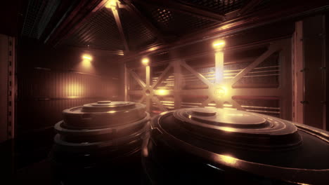 Science-Fiction-Hintergrund,-Innenraum,-Science-Fiction-Raumschiff,-Korridore