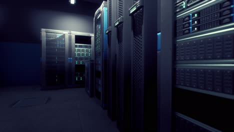 Shot-of-Corridor-in-Working-Data-Center-Full-of-Rack-Servers-and-Supercomputers