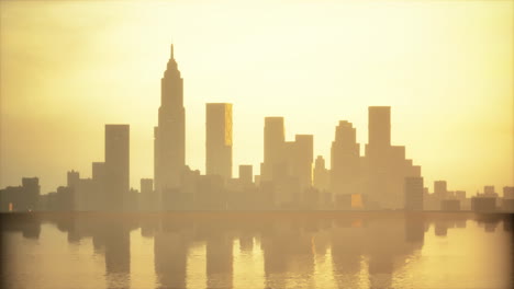 downtown-cityscape-at-sunset-in-fog