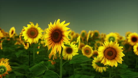 Splendid-scene-of-vivid-yellow-sunflowers-in-the-evening