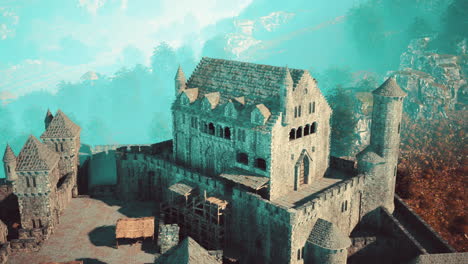 Luftaufnahme-Der-Mittelalterlichen-Burg-Mit-Innen--Und-Außenhof