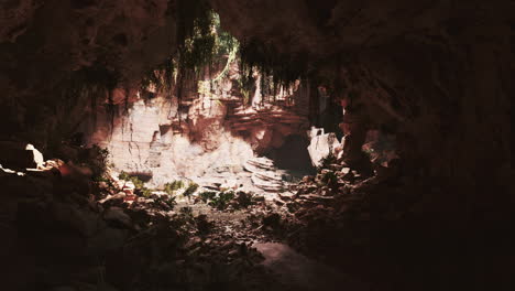 Höhle-In-Einem-Erloschenen-Vulkan,-Bedeckt-Mit-Gras-Und-Pflanzen