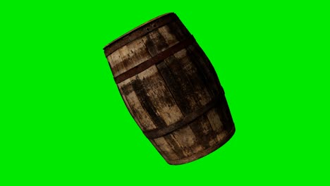 Wooden-barrel-for-wine-or-beer-at-green-chromakey-background