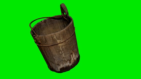 Old-traditional-wood-bucket-at-green-chromakey-background