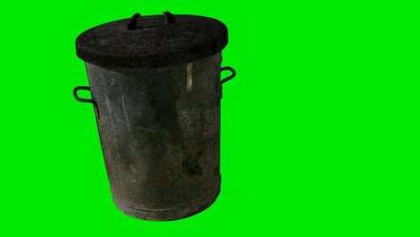 Cubo-De-Basura-De-Metal-Sobre-Fondo-Verde-Chromakey