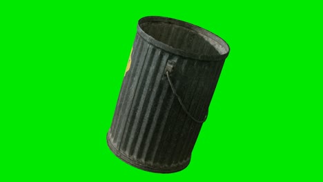Mülleimer-Aus-Metall-Auf-Grünem-Chromakey-Hintergrund