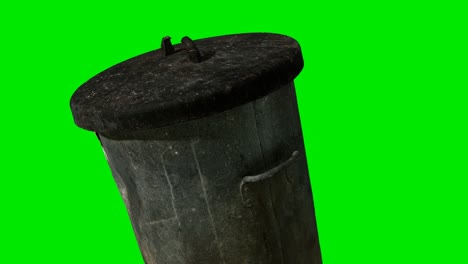 Mülleimer-Aus-Metall-Auf-Grünem-Chromakey-Hintergrund