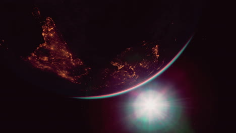 Esfera-Del-Planeta-Tierra-Nocturno-En-El-Espacio-Ultraterrestre