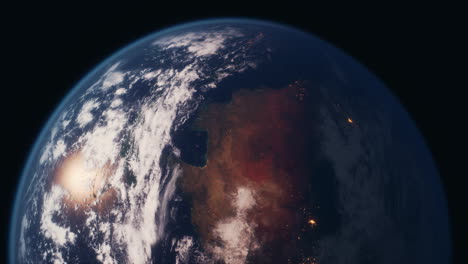 Blick-Auf-Den-Planeten-Erde-Aus-Dem-Weltraum-Mit-Realistischer-Erdoberfläche-Und-Weltkarte