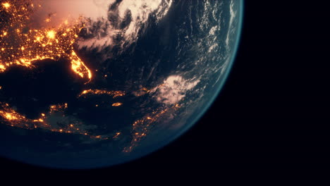 Esfera-Del-Planeta-Tierra-Nocturno-En-El-Espacio-Ultraterrestre