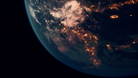 Planeta-Tierra-Visto-Desde-El-Espacio-Por-La-Noche-Mostrando-Las-Luces-De-Los-Países