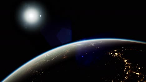 Space,-Sun-and-planet-Earth-at-Night