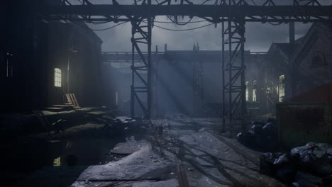 Nachtszene-Einer-Verlassenen-Fabrik