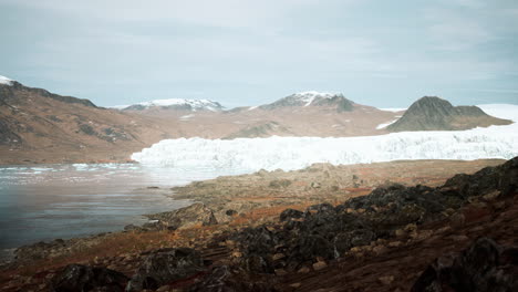 Schneebedeckte-Berge-Und-Treibende-Eisberge-Im-Grönlandmeer