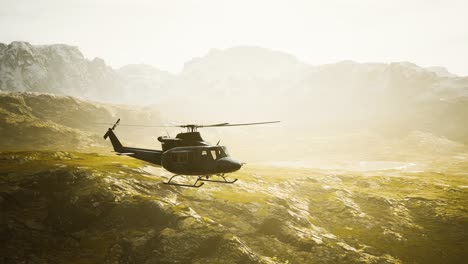 slow-motion-Vietnam-War-era-helicopter-in-mountains