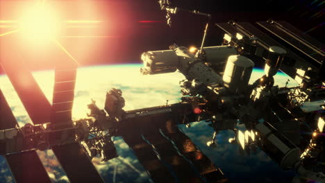 Vista-De-La-Tierra-Y-La-Estación-Espacial-Internacional-Está-Orbitando-La-Tierra