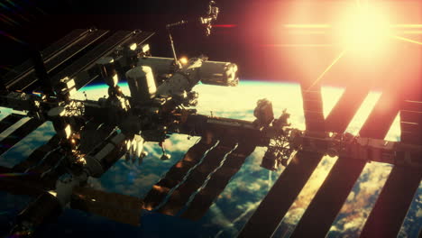 Internationale-Raumstation-Im-Weltraum-über-Der-Umlaufbahn-Des-Planeten-Erde