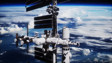 Estación-Espacial-Internacional-En-La-órbita-De-La-Vista-Del-Planeta-Tierra-Desde-El-Espacio-Exterior
