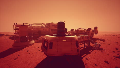 Ein-Futuristisches-Raumschiff-Landete-Auf-Der-Marsbasis