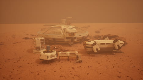 Ein-Futuristisches-Raumschiff-Landete-Auf-Der-Marsbasis