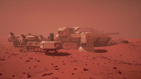 Basis-Und-Raumschiff-Auf-Dem-Planeten-Mars