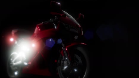 Moto-Sport-Bike-En-Estudio-Oscuro-Con-Luces-Brillantes