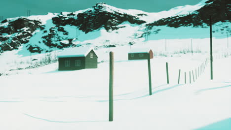 Atemberaubende-Winterlandschaft-Mit-Traditionellen-Norwegischen-Holzhäusern