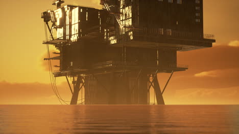 Alte-Ölplattform-Bei-Sonnenuntergang-Im-Meer