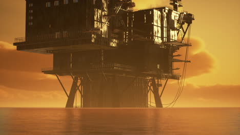 Offshore-oil-rig-platform-in-sunset-or-sunrise-time