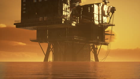 Alte-Ölplattform-Bei-Sonnenuntergang-Im-Meer