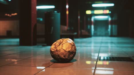 Viejo-Balón-De-Fútbol-En-El-Metro-Vacío
