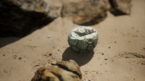 old-football-ball-on-the-sand-beach
