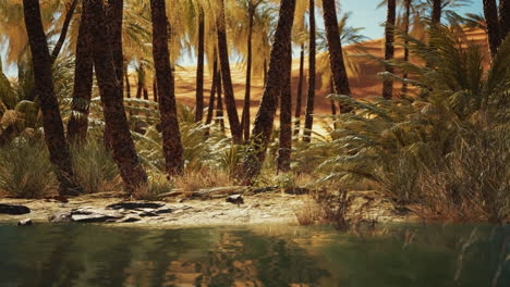 Grüne-Oase-Mit-Teich-In-Der-Sahara-Wüste
