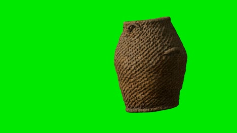 clay-brown-wicker-jug-on-green-chromakey-background