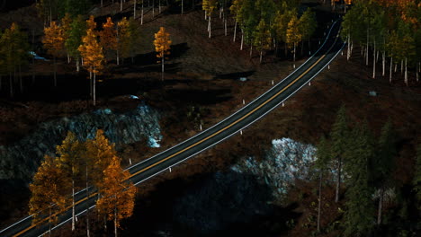 Luftaufnahme-über-Einer-Kurvenreichen-Forststraße-In-Finnland-Bei-Sonnenuntergang