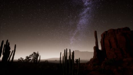 Hiperlapso-En-El-Desierto-Del-Parque-Nacional-Del-Valle-De-La-Muerte-Iluminado-Por-La-Luna-Bajo-Las-Estrellas-De-La-Galaxia