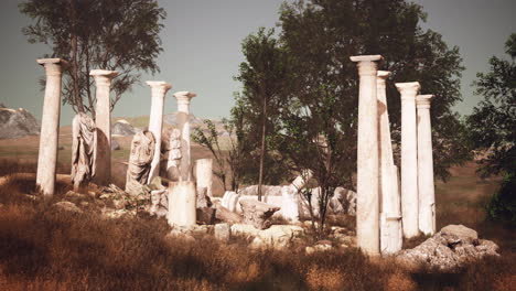 Antike-Römische-Ruinen-Mit-Zerbrochenen-Statuen