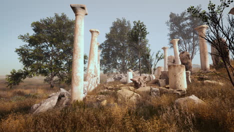 Antike-Römische-Ruinen-Mit-Zerbrochenen-Statuen