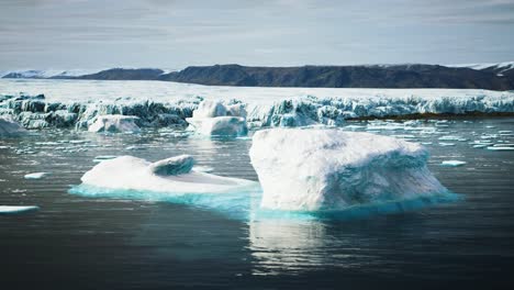 Antarktische-Eisberge-In-Der-Nähe-Eines-Felsigen-Strandes