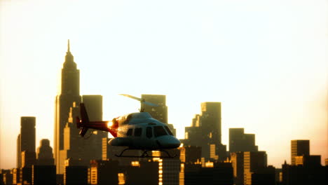Silhouette-helicopter-at-city-scape-background