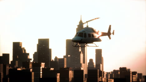 Silhouette-Hubschrauber-Im-Hintergrund-Der-Stadtlandschaft