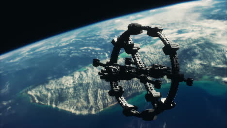 Estación-Espacial-Sobre-La-Tierra-Elementos-De-Imagen-Proporcionados-Por-La-Nasa
