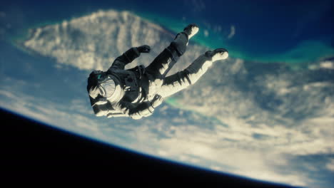 Astronauta-Flotando-Sobre-La-Tierra-Elementos-De-Esta-Imagen-Proporcionados-Por-La-Nasa