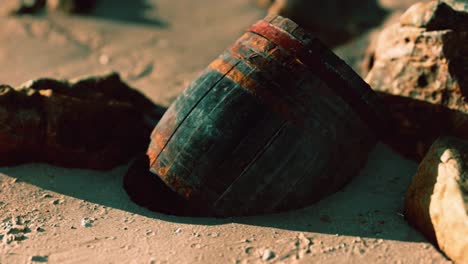 old-wooden-barrel-at-sand-beach