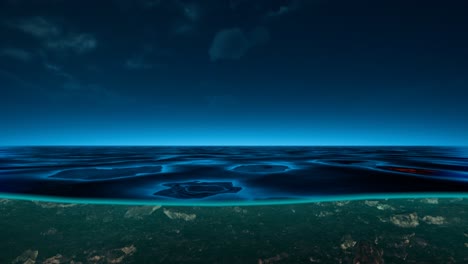 Unterwasseransicht-Mit-Horizont-Und-Wasseroberfläche,-Geteilt-Durch-Die-Wasserlinie