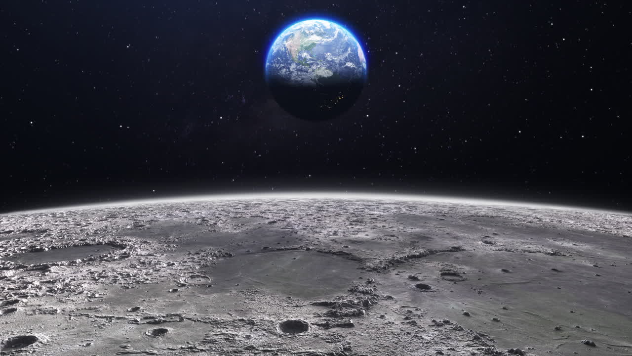 Premium stock video - Cinematic planet earth view from the moon surface