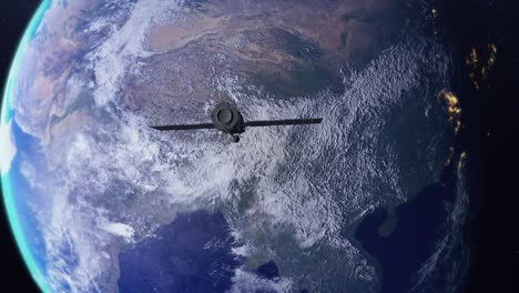 Satellite-orbiting-the-Earth-planet.-View-from-spacial-travel