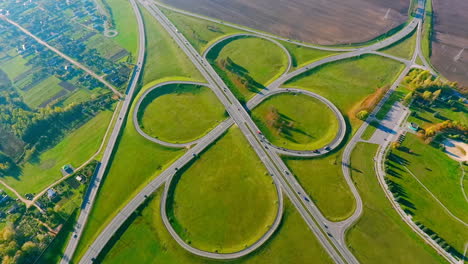 Interchange-highway-road-network.-Drone-view-highway-crossing.-Round-road